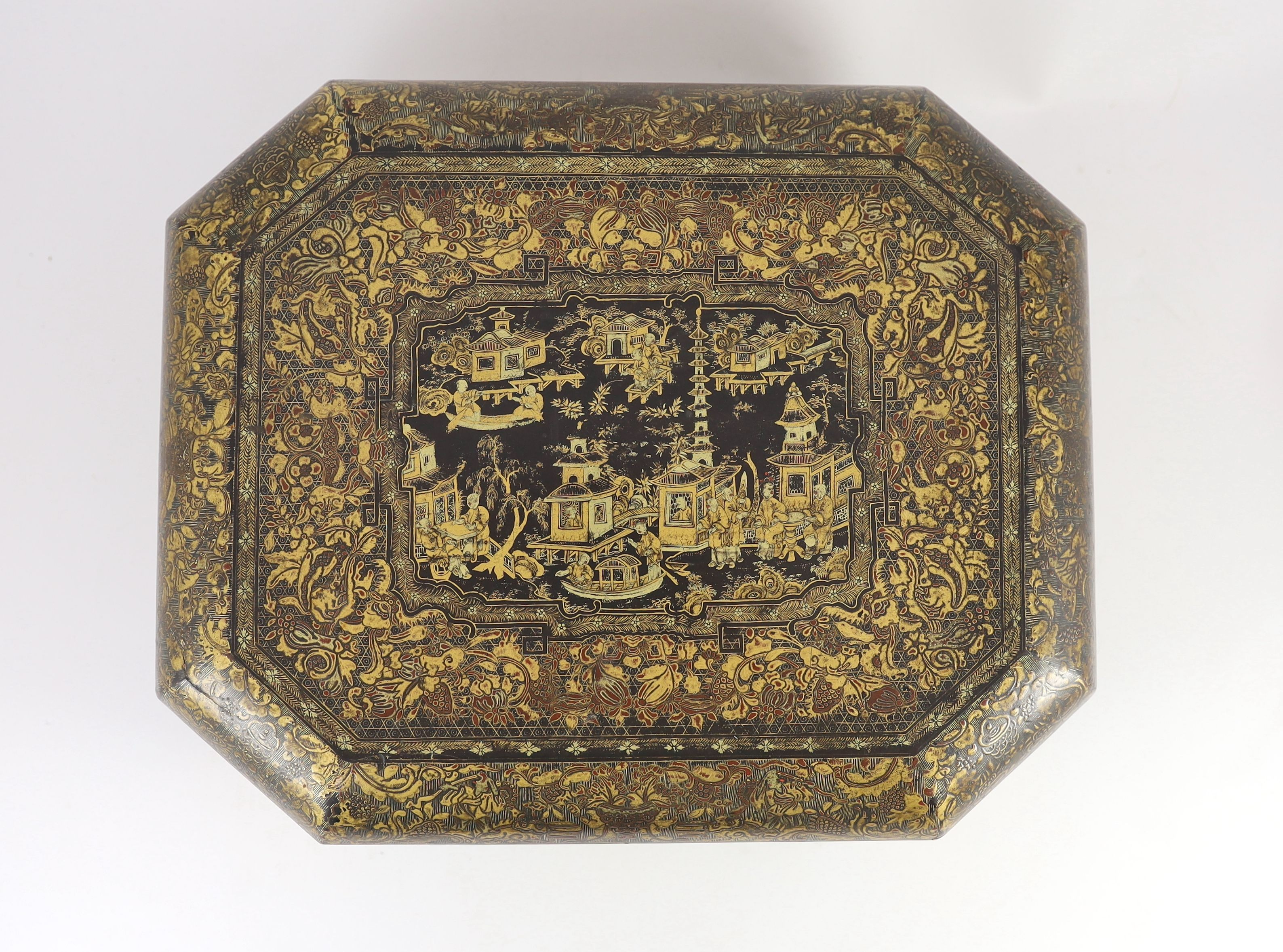 A Chinese gilt-decorated lacquer games box, mid 19th century, 37. 5 cm wide